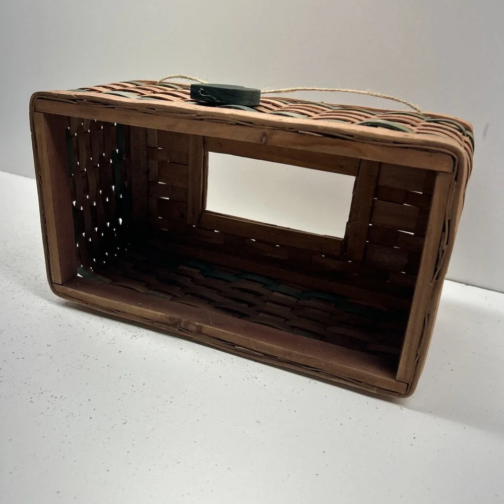 Longaberger Style‎ - Woven Wood Tissue Box Cover Heart Charm Basket Decor
